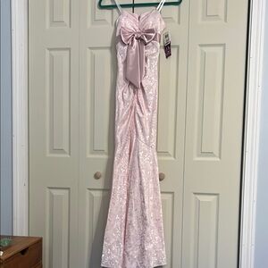 Blondie Nites Pink Lace Prom Dress